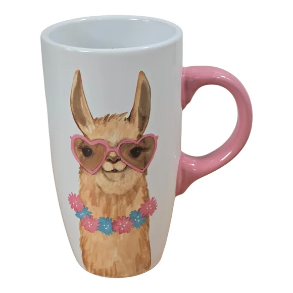Sheffield Home Llama Mug with Pink Handle - Tall Cup - Picture 1 of 3